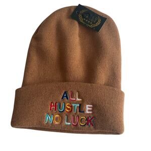 Field Grade Beanie NEW All Hustle No Luck Cuff Hat Wheat Embroidered Unisex OS